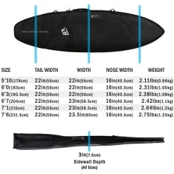 Creatures Of Leisure Shortboard Day Use DT2.0 Board Bag - Black Silver -Passion Sports Store board bag dims shortboards